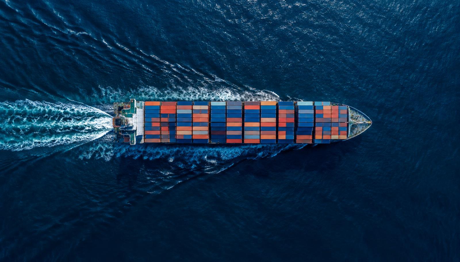 Container vessel crossing open ocean